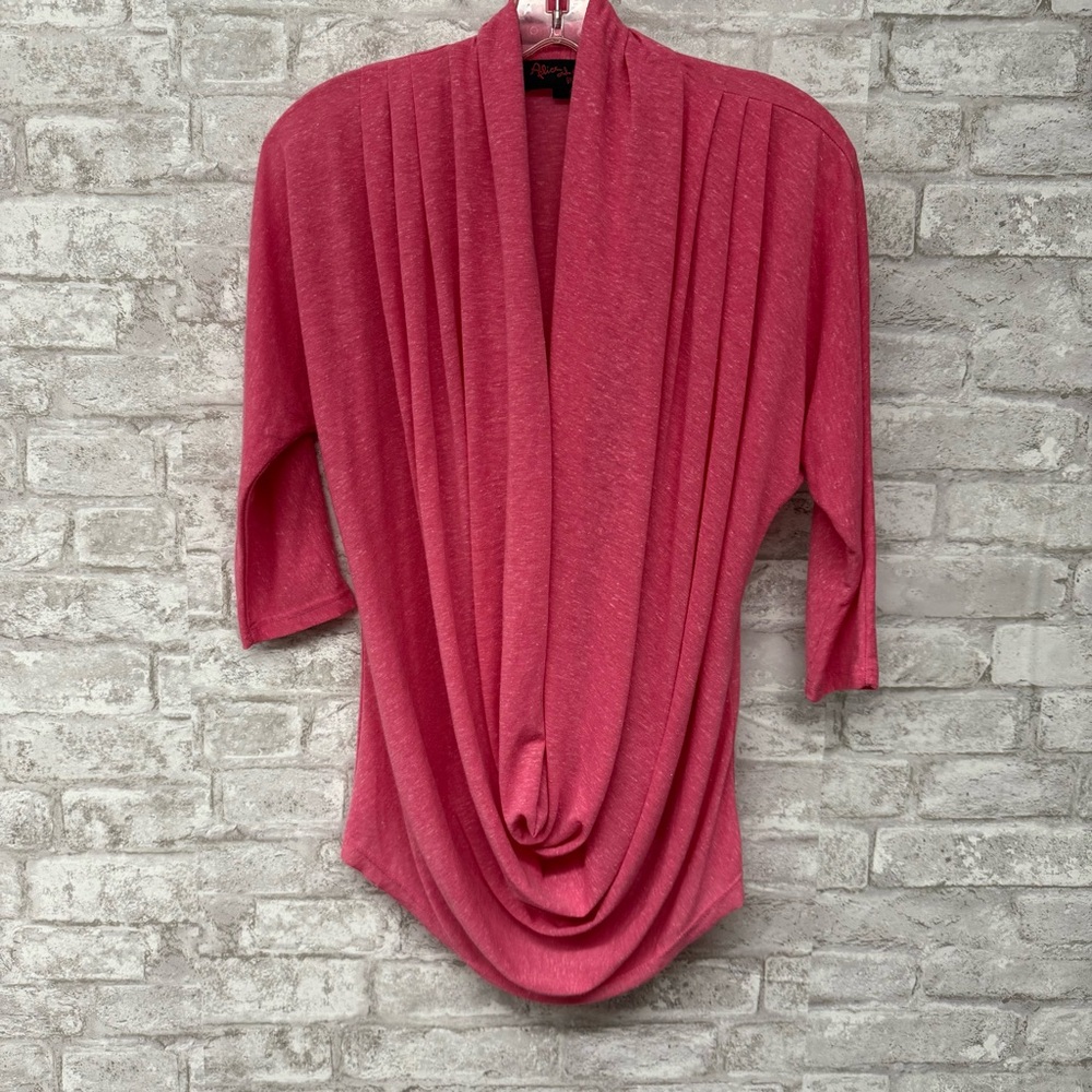 Alice + Olivia Janie Draped Cowl-Neck Top Pink 3/4 Sleeve‎ Jersey Small